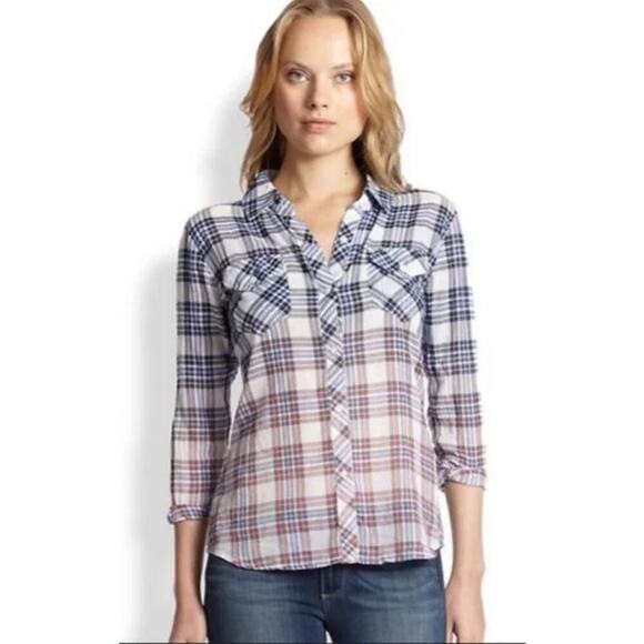 Rails Womens Plaid Blue Pink Ombre Lightweight Sheer Western Top Shirt Button Up - Picture 1 of 10